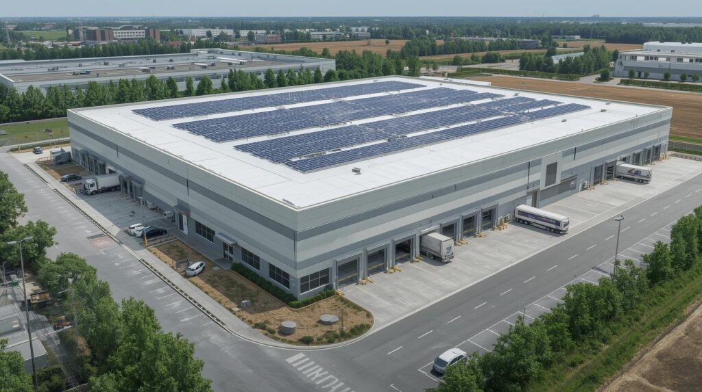 Energetski efikasan industrijski objekat sa solarnim panelima i savremenom fasadom