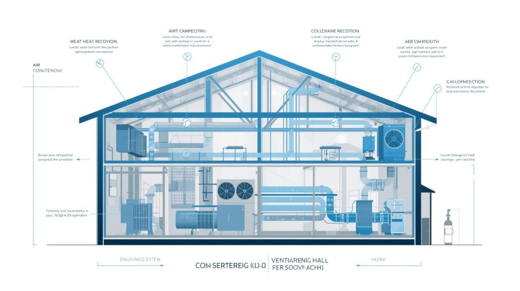 Ventilacija industrijskih hala – tehnička šema sistema sa kontrolom ACH i rekuperacijom toplote