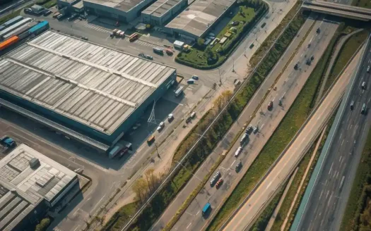 Industrijska zona uz autoput sa magacinima i logističkim objektima u okolini Beograda i Pecinaca