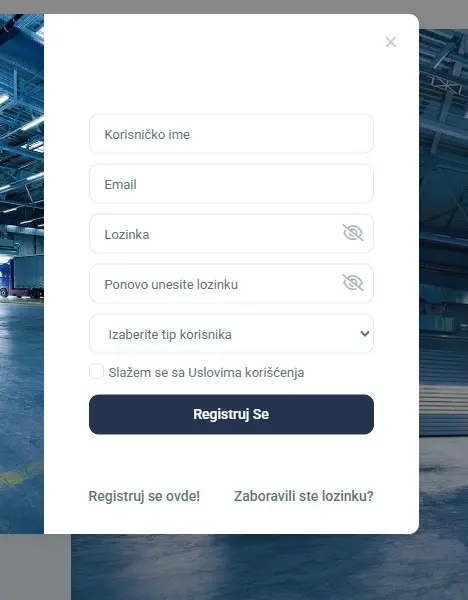 forma za registraciju naloga na MagPro unos korisničkih podataka